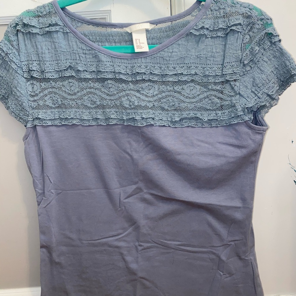 H&M Grey Blue Half Lace Blouse